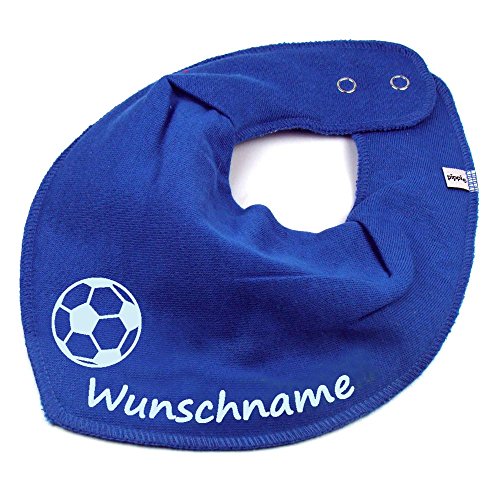 HALSTUCH Fußball mit Namen oder Text personalisiert mittelblau für Baby oder Kind von Elefantasie