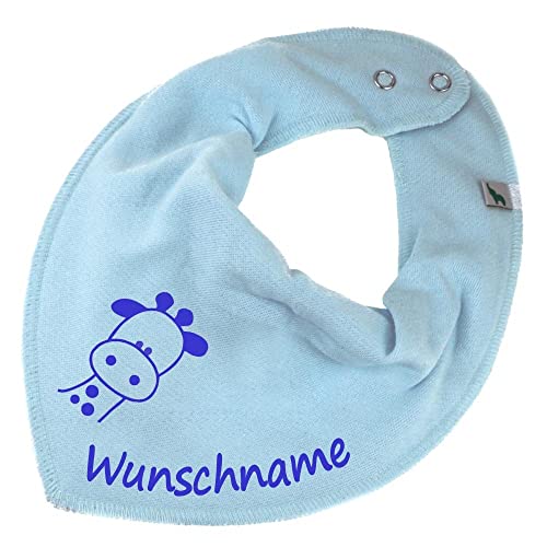 HALSTUCH mit Namen oder Text personalisiert für Baby oder Kind aus Baumwolle in Einheitsgröße Giraffe hellblau von Elefantasie