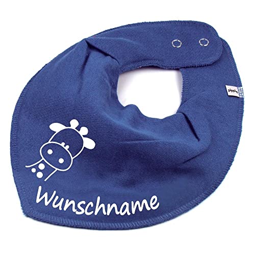 HALSTUCH mit Namen oder Text personalisiert für Baby oder Kind aus Baumwolle in Einheitsgröße Giraffe taubenblau von Elefantasie