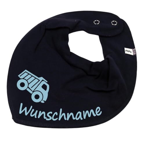 HALSTUCH Lastwagen mit Namen oder Text personalisiert dunkelblau für Baby oder Kind von Elefantasie