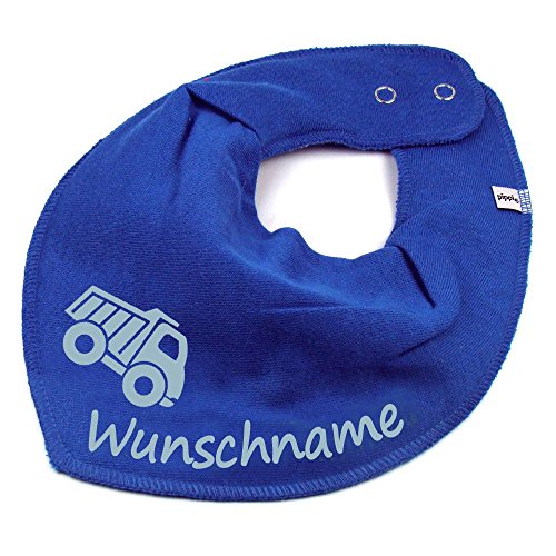 HALSTUCH Lastwagen mit Namen oder Text personalisiert mittelblau für Baby oder Kind von Elefantasie