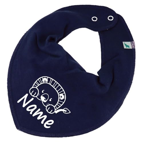 HALSTUCH Löwe mit Name oder Text personalisiert für Baby oder Kind aus Baumwolle in Einheitsgröße dunkelblau von Elefantasie