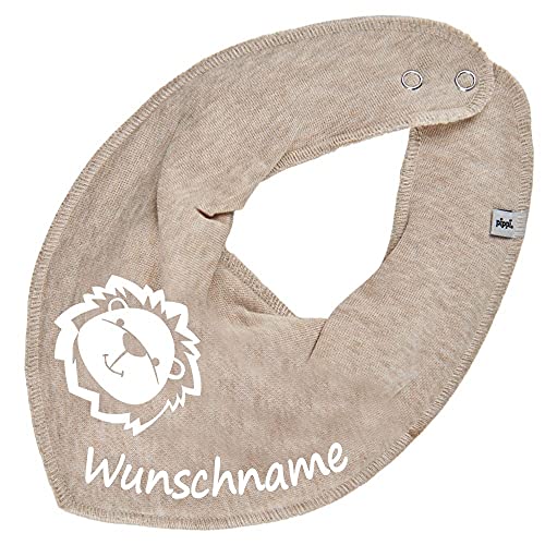 HALSTUCH mit Namen oder Text personalisiert für Baby oder Kind aus Baumwolle in Einheitsgröße Löwe beige von Elefantasie