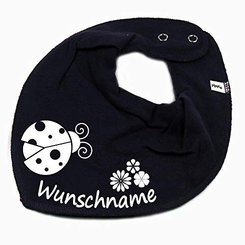 HALSTUCH Marienkäfer Blume mit Namen oder Text personalisiert dunkelblau für Baby oder Kind von Elefantasie