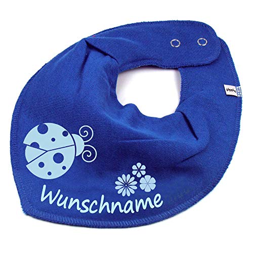 HALSTUCH Marienkäfer Blume mit Namen oder Text personalisiert mittelblau für Baby oder Kind von Elefantasie