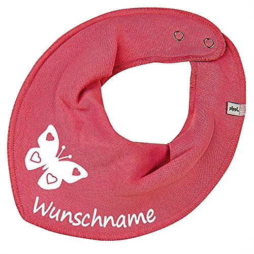 HALSTUCH mit Namen oder Text personalisiert für Baby oder Kind aus Baumwolle in Einheitsgröße Schmetterling altpink von Elefantasie