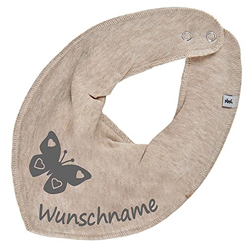 HALSTUCH mit Namen oder Text personalisiert für Baby oder Kind aus Baumwolle in Einheitsgröße Schmetterling beige von Elefantasie