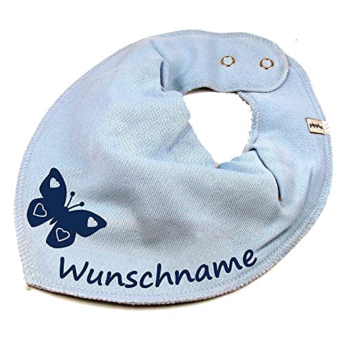 HALSTUCH mit Namen oder Text personalisiert für Baby oder Kind aus Baumwolle in Einheitsgröße Schmetterling hellblau von Elefantasie