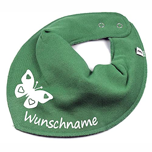 HALSTUCH mit Namen oder Text personalisiert für Baby oder Kind aus Baumwolle in Einheitsgröße Schmetterling khaki von Elefantasie