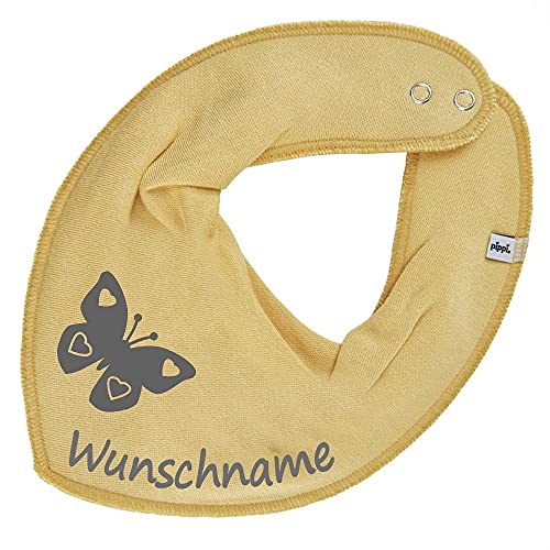 HALSTUCH mit Namen oder Text personalisiert für Baby oder Kind aus Baumwolle in Einheitsgröße Schmetterling pastellgelb von Elefantasie