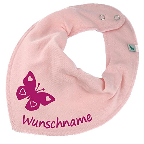 HALSTUCH mit Namen oder Text personalisiert für Baby oder Kind aus Baumwolle in Einheitsgröße Schmetterling rosa von Elefantasie
