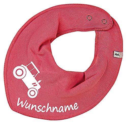 HALSTUCH mit Namen oder Text personalisiert für Baby oder Kind aus Baumwolle in Einheitsgröße Traktor altpink von Elefantasie