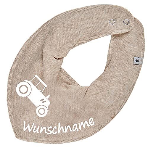 HALSTUCH mit Namen oder Text personalisiert für Baby oder Kind aus Baumwolle in Einheitsgröße Traktor beige von Elefantasie