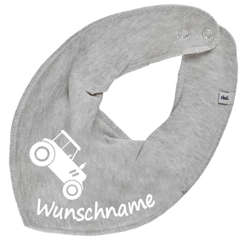 HALSTUCH mit Namen oder Text personalisiert für Baby oder Kind aus Baumwolle in Einheitsgröße Traktor grau von Elefantasie