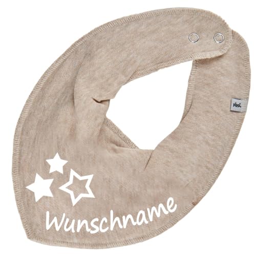 HALSTUCH mit Namen oder Text personalisiert für Baby oder Kind aus Baumwolle in Einheitsgröße 3 Sterne beige von Elefantasie