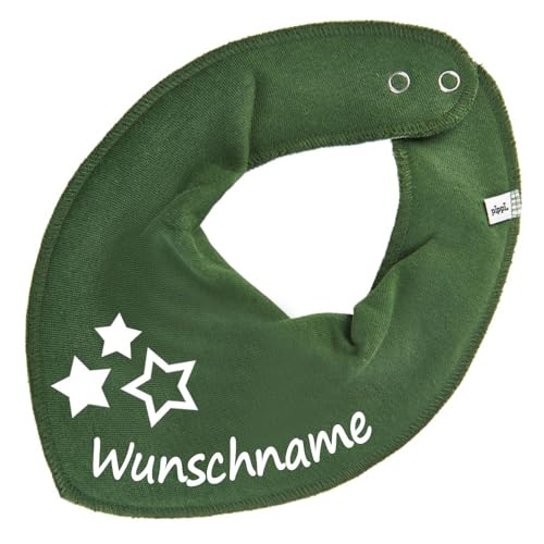 HALSTUCH mit Namen oder Text personalisiert für Baby oder Kind aus Baumwolle in Einheitsgröße 3 Sterne dunkelgrün von Elefantasie