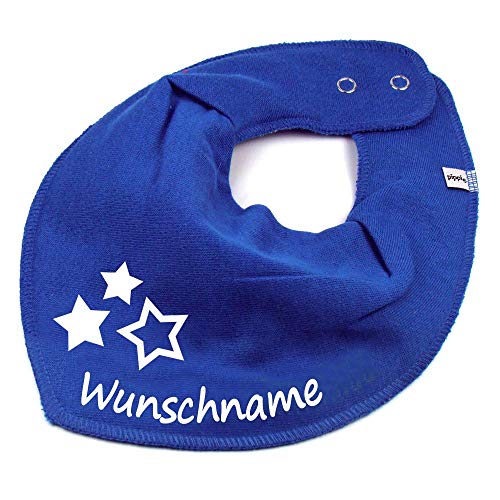 HALSTUCH mit Namen oder Text personalisiert für Baby oder Kind aus Baumwolle in Einheitsgröße 3 Sterne mittelblau von Elefantasie