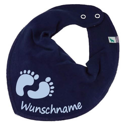 HALSTUCH mit Namen oder Text personalisiert für Baby oder Kind aus Baumwolle in Einheitsgröße Babyfüße blau von Elefantasie