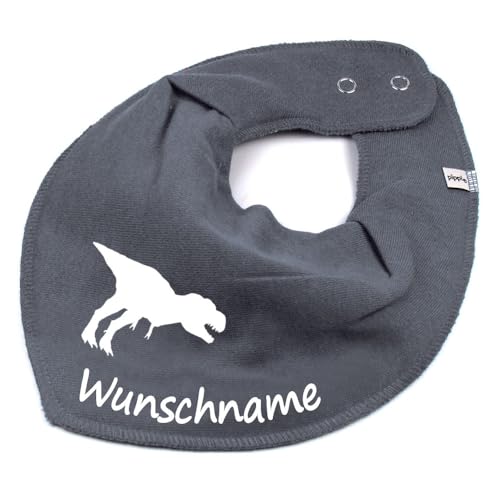 HALSTUCH mit Namen oder Text personalisiert für Baby oder Kind aus Baumwolle in Einheitsgröße Dino dunkelgrau HALSTUCH mit Namen oder Text personalisiert für Baby oder Kind aus Baumwolle in Einheitsgröße Dino dunkelgrau von Elefantasie