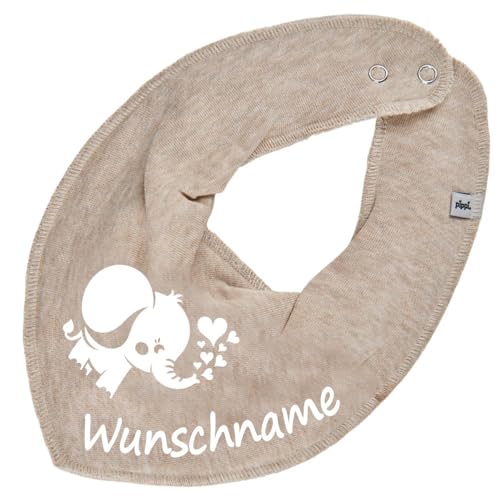 HALSTUCH mit Namen oder Text personalisiert für Baby oder Kind aus Baumwolle in Einheitsgröße Elefant beige von Elefantasie