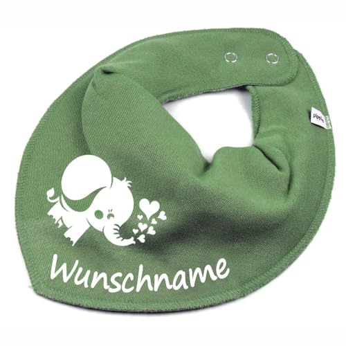 HALSTUCH mit Namen oder Text personalisiert für Baby oder Kind aus Baumwolle in Einheitsgröße Elefant khaki von Elefantasie