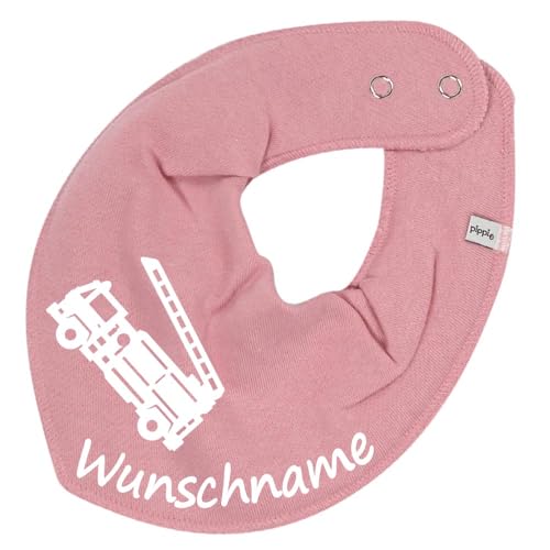 HALSTUCH mit Namen oder Text personalisiert für Baby oder Kind aus Baumwolle in Einheitsgröße Feuerwehr (Altrosa) von Elefantasie