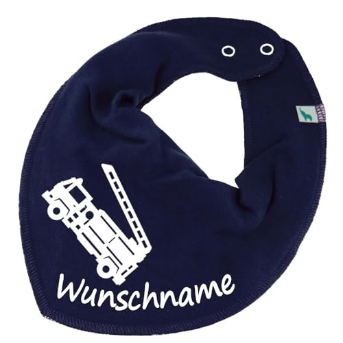 HALSTUCH mit Namen oder Text personalisiert für Baby oder Kind aus Baumwolle in Einheitsgröße Feuerwehr (Blau) von Elefantasie