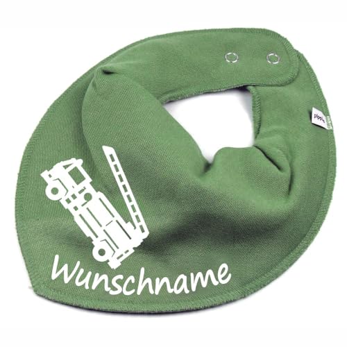 HALSTUCH mit Namen oder Text personalisiert für Baby oder Kind aus Baumwolle in Einheitsgröße Feuerwehr (Khaki) von Elefantasie