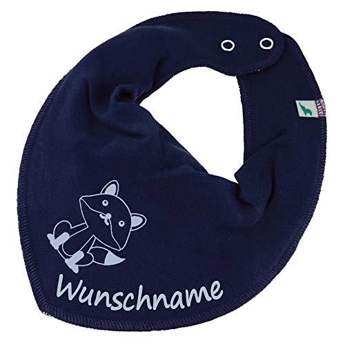 HALSTUCH mit Namen oder Text personalisiert für Baby oder Kind aus Baumwolle in Einheitsgröße Fuchs blau von Elefantasie