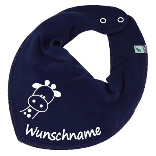 HALSTUCH mit Namen oder Text personalisiert für Baby oder Kind aus Baumwolle in Einheitsgröße Giraffe blau von Elefantasie