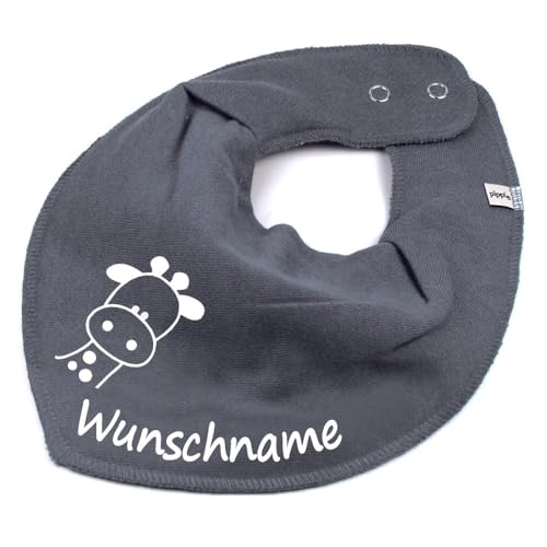 HALSTUCH mit Namen oder Text personalisiert für Baby oder Kind aus Baumwolle in Einheitsgröße Giraffe dunkelgrau von Elefantasie