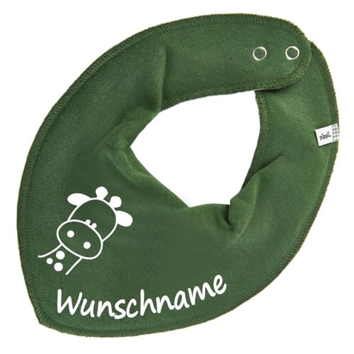 HALSTUCH mit Namen oder Text personalisiert für Baby oder Kind aus Baumwolle in Einheitsgröße Giraffe dunkelgrün von Elefantasie