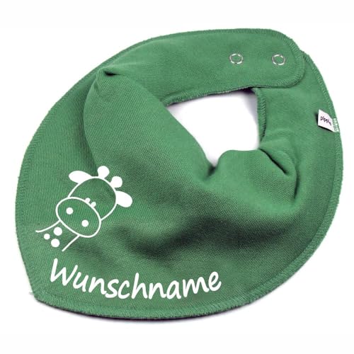 HALSTUCH mit Namen oder Text personalisiert für Baby oder Kind aus Baumwolle in Einheitsgröße Giraffe khaki von Elefantasie