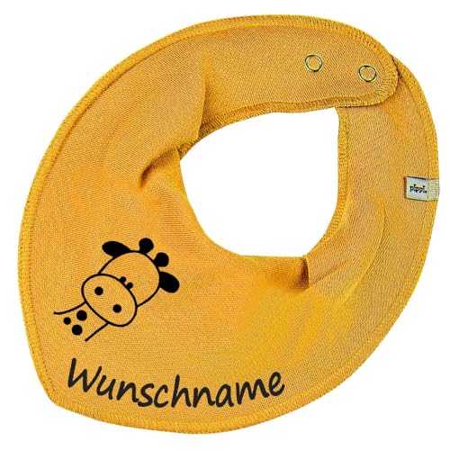 HALSTUCH mit Namen oder Text personalisiert für Baby oder Kind aus Baumwolle in Einheitsgröße Giraffe senfgelb von Elefantasie
