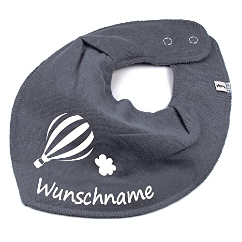 HALSTUCH mit Namen oder Text personalisiert für Baby oder Kind aus Baumwolle in Einheitsgröße Heißluftballon dunkelgrau von Elefantasie