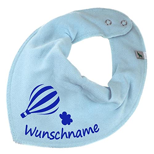 HALSTUCH mit Namen oder Text personalisiert für Baby oder Kind aus Baumwolle in Einheitsgröße Heißluftballon hellblau von Elefantasie