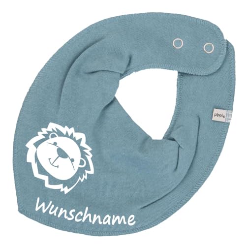 HALSTUCH mit Namen oder Text personalisiert für Baby oder Kind aus Baumwolle in Einheitsgröße Löwe (Blassblau) von Elefantasie