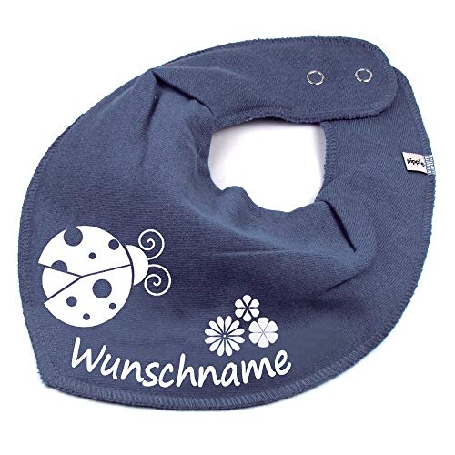 HALSTUCH mit Namen oder Text personalisiert für Baby oder Kind aus Baumwolle in Einheitsgröße Marienkäfer dunkelgrau von Elefantasie
