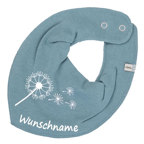HALSTUCH mit Namen oder Text personalisiert für Baby oder Kind aus Baumwolle in Einheitsgröße Pusteblume (Blassblau) von Elefantasie