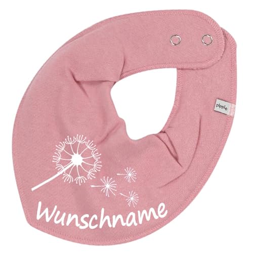 HALSTUCH mit Namen oder Text personalisiert für Baby oder Kind aus Baumwolle in Einheitsgröße Pusteblume altrosa von Elefantasie