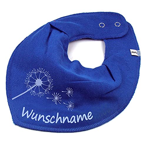 HALSTUCH mit Namen oder Text personalisiert für Baby oder Kind aus Baumwolle in Einheitsgröße Pusteblume mittelblau von Elefantasie