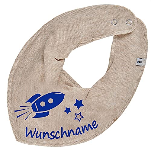 HALSTUCH mit Namen oder Text personalisiert für Baby oder Kind aus Baumwolle in Einheitsgröße Rakete beige von Elefantasie