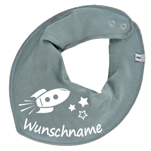 HALSTUCH mit Namen oder Text personalisiert für Baby oder Kind aus Baumwolle in Einheitsgröße Rakete eukalyptus von Elefantasie
