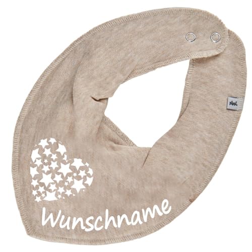 HALSTUCH mit Namen oder Text personalisiert für Baby oder Kind aus Baumwolle in Einheitsgröße Sternherz beige von Elefantasie