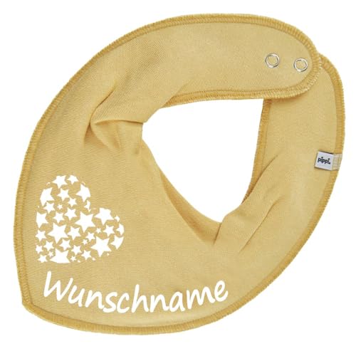 HALSTUCH mit Namen oder Text personalisiert für Baby oder Kind aus Baumwolle in Einheitsgröße Sternherz pastellgelb von Elefantasie