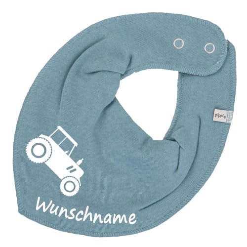 HALSTUCH mit Namen oder Text personalisiert für Baby oder Kind aus Baumwolle in Einheitsgröße Traktor (Blassblau) von Elefantasie