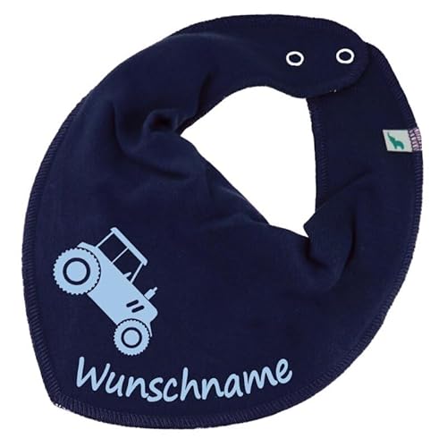 HALSTUCH mit Namen oder Text personalisiert für Baby oder Kind aus Baumwolle in Einheitsgröße Traktor blau von Elefantasie