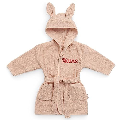Personalisierter Bademantel mit Name bestickt für Kinder und Kleinkinder aus Frottee Baumwolle Altrosa 1-2 Jahre von Elefantasie
