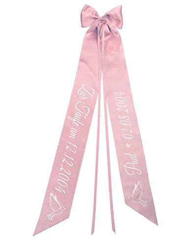 Elefantasie Taufschleife mit Taufdatum Namen und Geburtsdatum Personalisiert Schleife für Taufkleid Taufanzug Motiv Taube rosa von Elefantasie