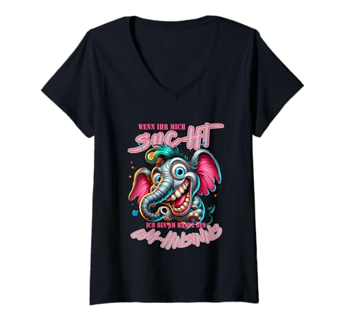Damen Wenn Ihr Mich sucht ich Bin am Rande des Wahnsinns – Elefant T-Shirt mit V-Ausschnitt Damen Wenn Ihr Mich sucht ich Bin am Rande des Wahnsinns – Elefant T-Shirt mit V-Ausschnitt von Elefanten Humor Comic Design